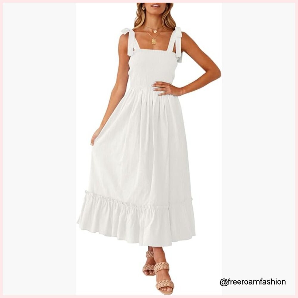 Boho Spaghetti Strap Square Neck Ruffle Maxi Dress Summer Beach